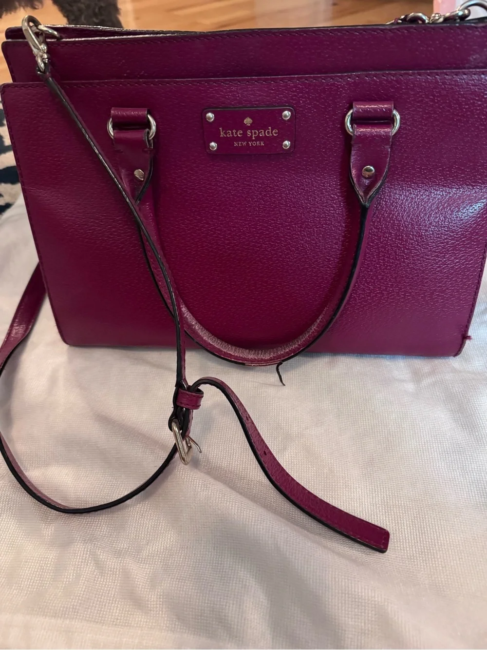 kate spade cognac Leather Satchel with Removable Strap